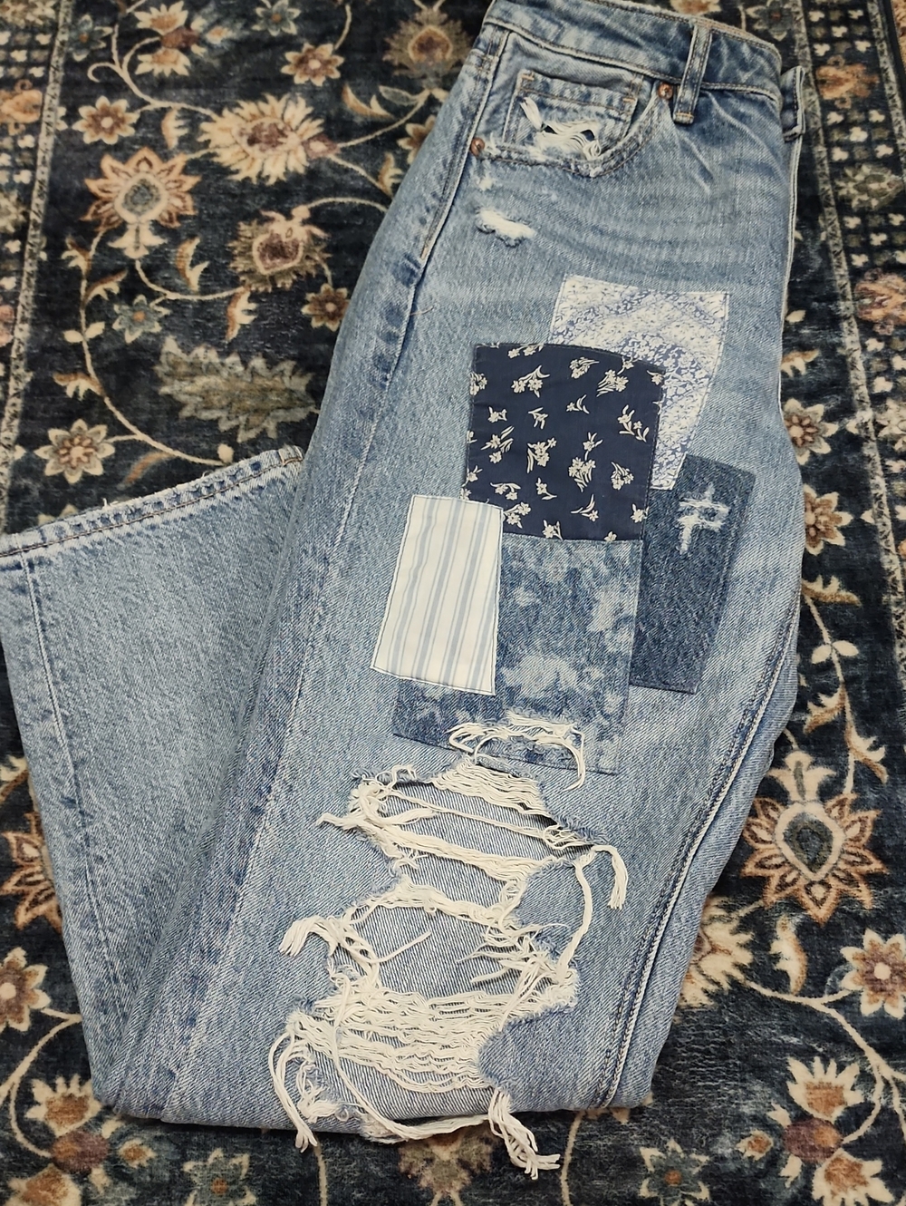 Distressed Patchwork Mom Jeans